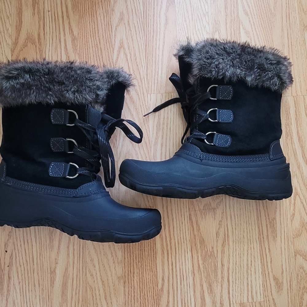 Women's Black Winter Boots with Faux Fur Trim